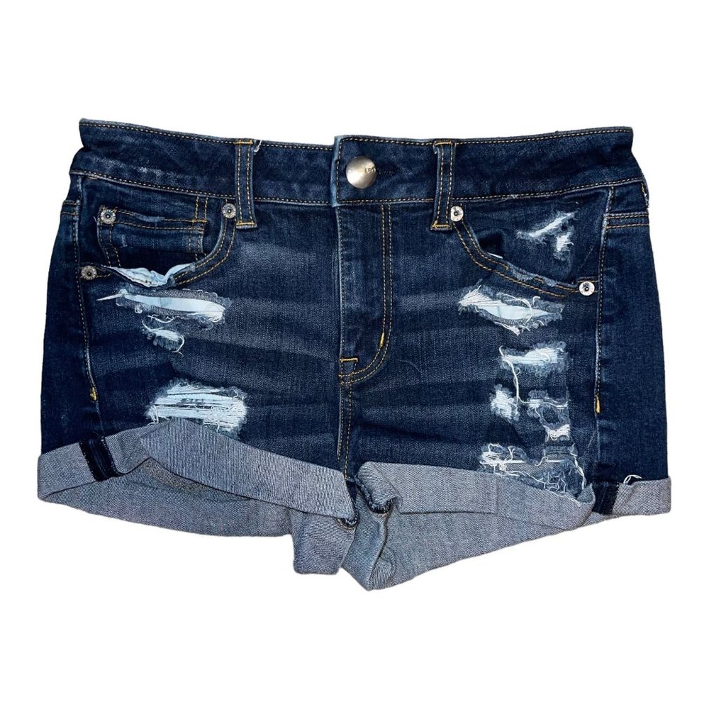 American Eagle Distressed Womens Shorts 4 HiRise Shortie 360 Super Stretch Booty - Picture 1 of 7